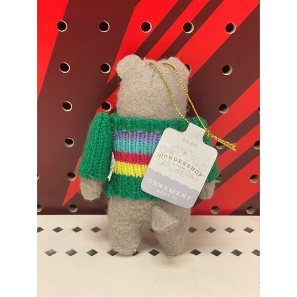 Target Fabric Bear Wearing Striped Sweater Christmas Tree Ornament Wondershop™ - Picture 2 of 2